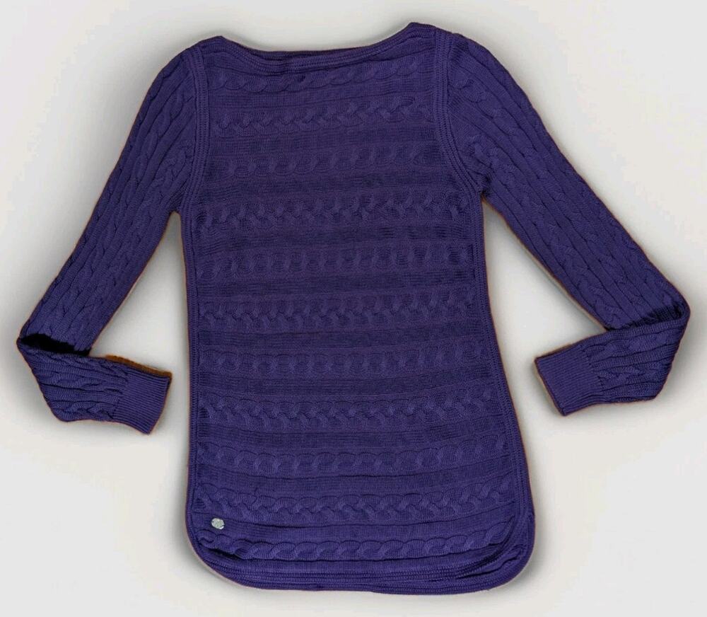 Lauren Ralph Lauren Purple Cable Knit Sweater Womens S Cotton Crewneck